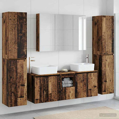 vidaXL Bathroom Furniture Set 6 pcs Old Wood Engineered Wood and Glass
