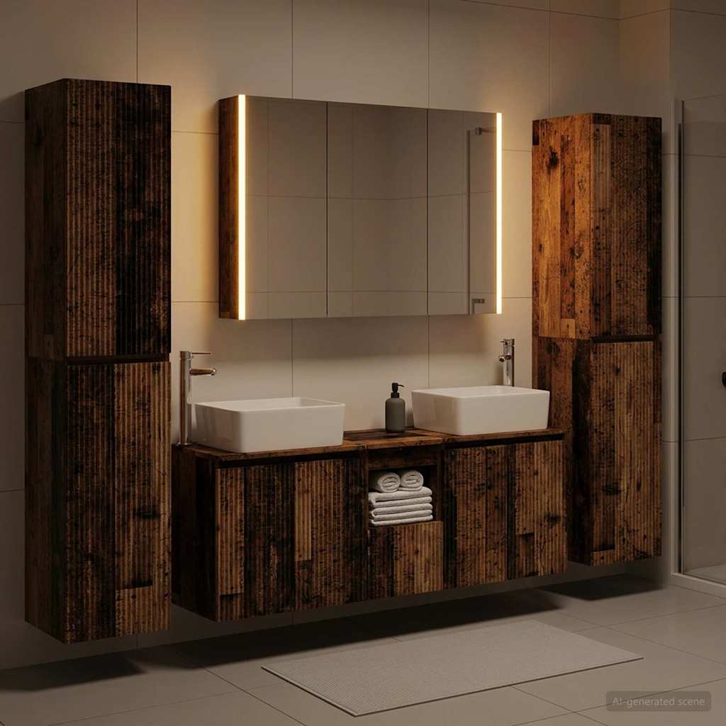 vidaXL Bathroom Furniture Set 6 pcs Old Wood Engineered Wood and Glass