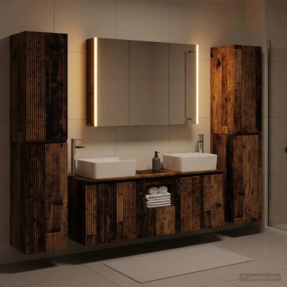 vidaXL Bathroom Furniture Set 6 pcs Old Wood Engineered Wood and Glass