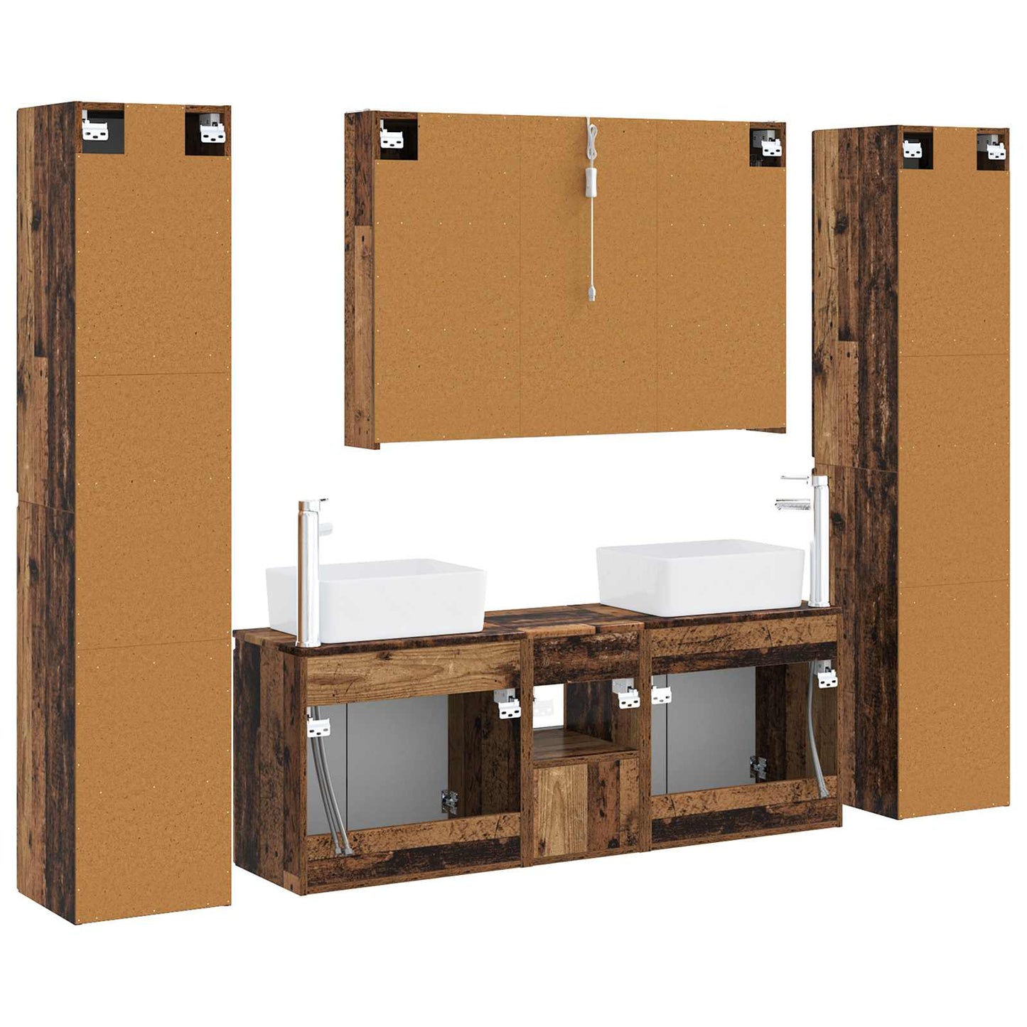 vidaXL Bathroom Furniture Set 6 pcs Old Wood Engineered Wood and Glass