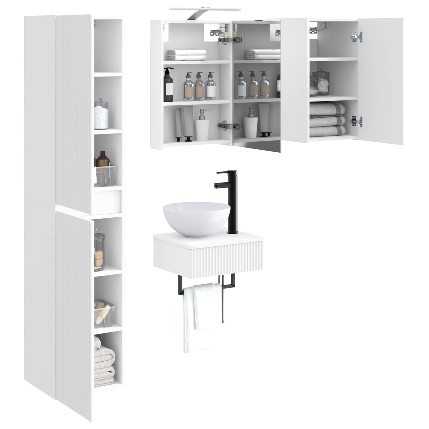 vidaXL Bathroom Furniture Set 5 pcs White Engineered Wood and Glass