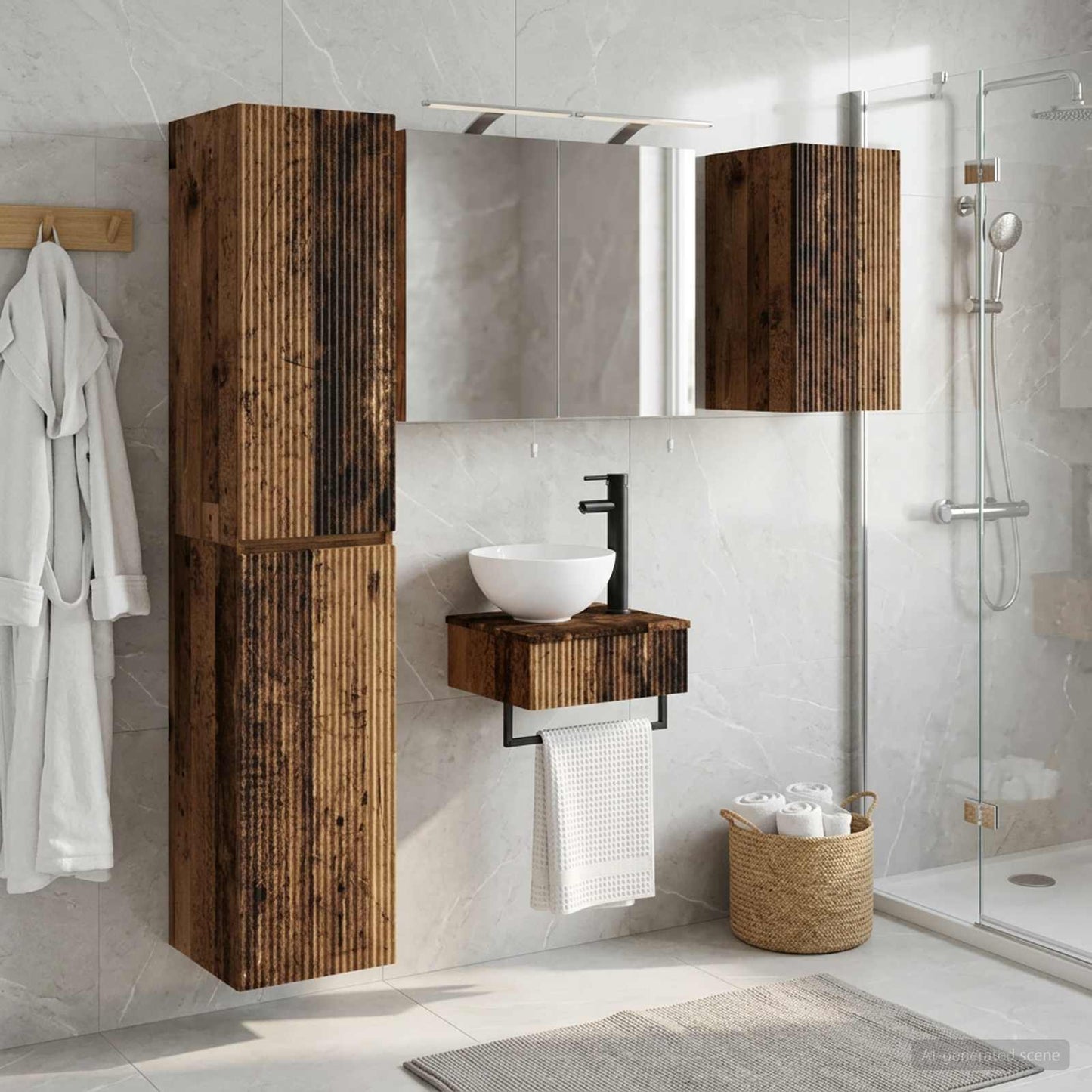 vidaXL Bathroom Furniture Set 5 pcs Old Wood Engineered Wood and Glass
