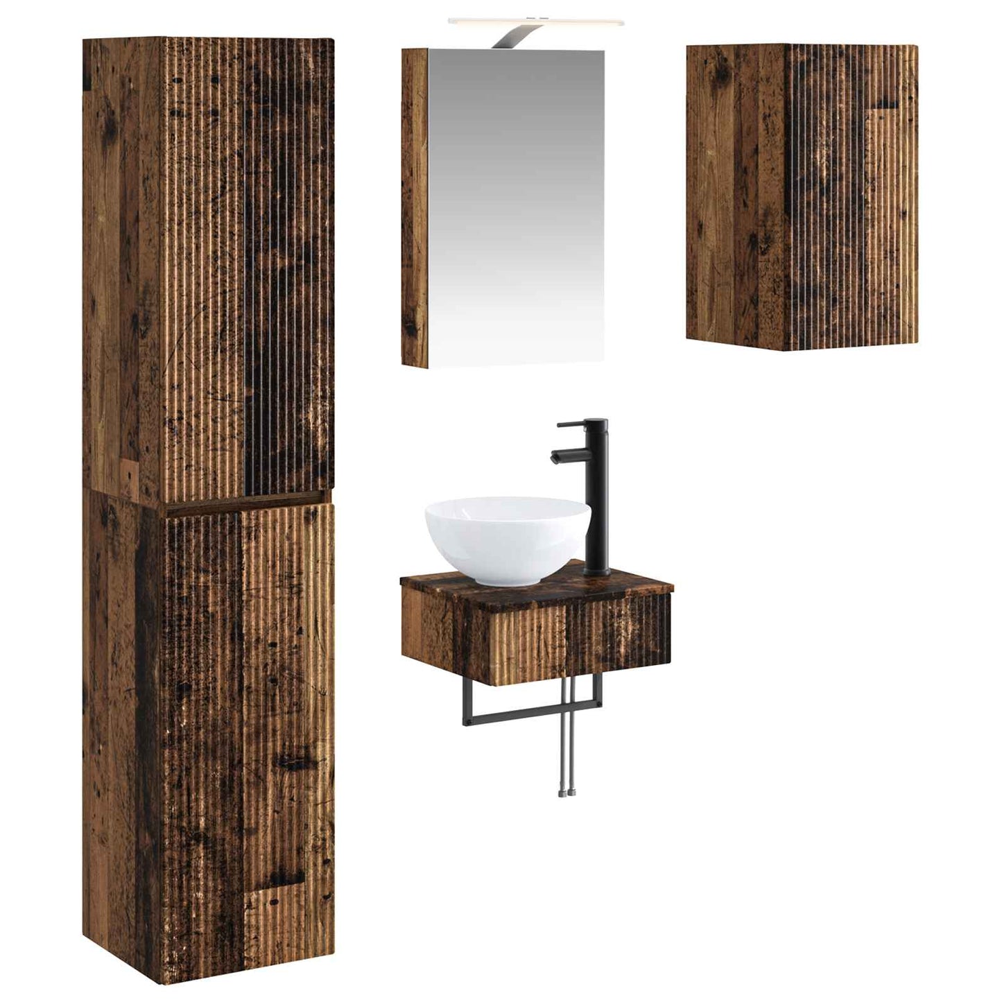 vidaXL Bathroom Furniture Set 5 pcs Old Wood Engineered Wood and Glass