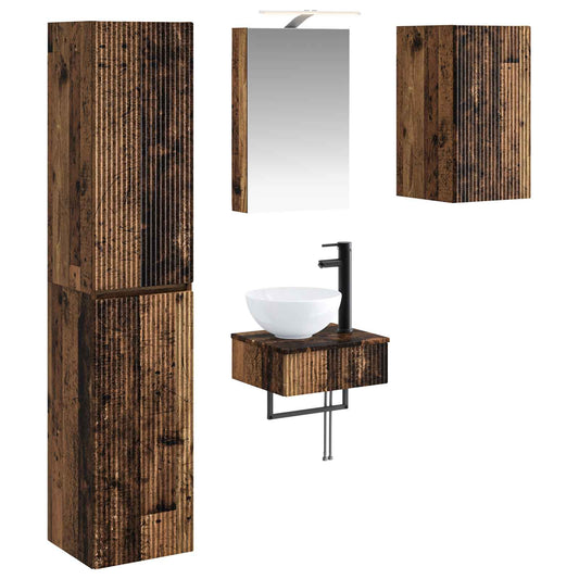 vidaXL Bathroom Furniture Set 5 pcs Old Wood Engineered Wood and Glass