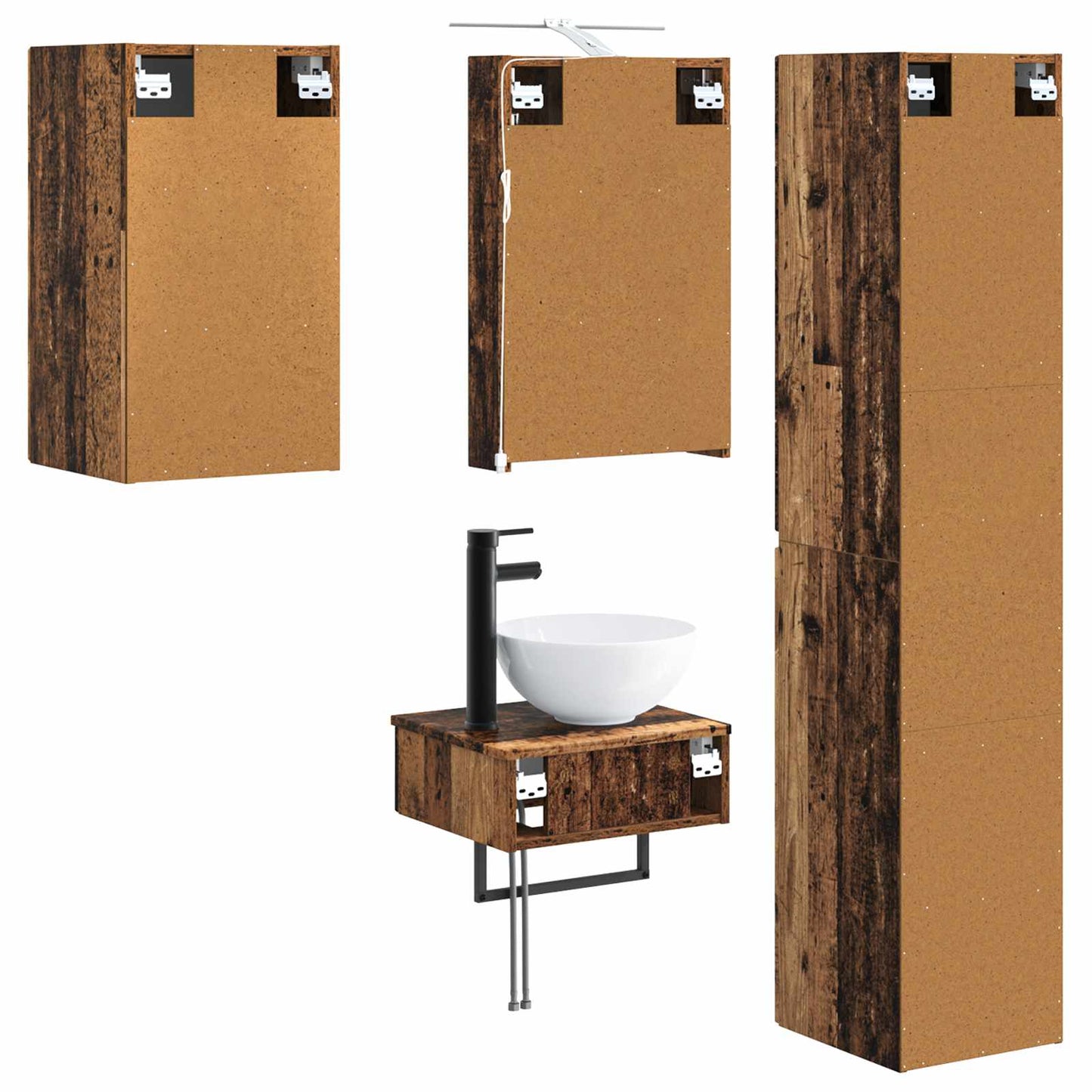 vidaXL Bathroom Furniture Set 5 pcs Old Wood Engineered Wood and Glass