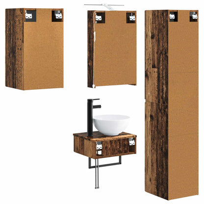 vidaXL Bathroom Furniture Set 5 pcs Old Wood Engineered Wood and Glass