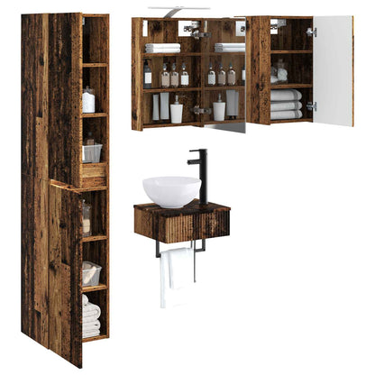 vidaXL Bathroom Furniture Set 5 pcs Old Wood Engineered Wood and Glass