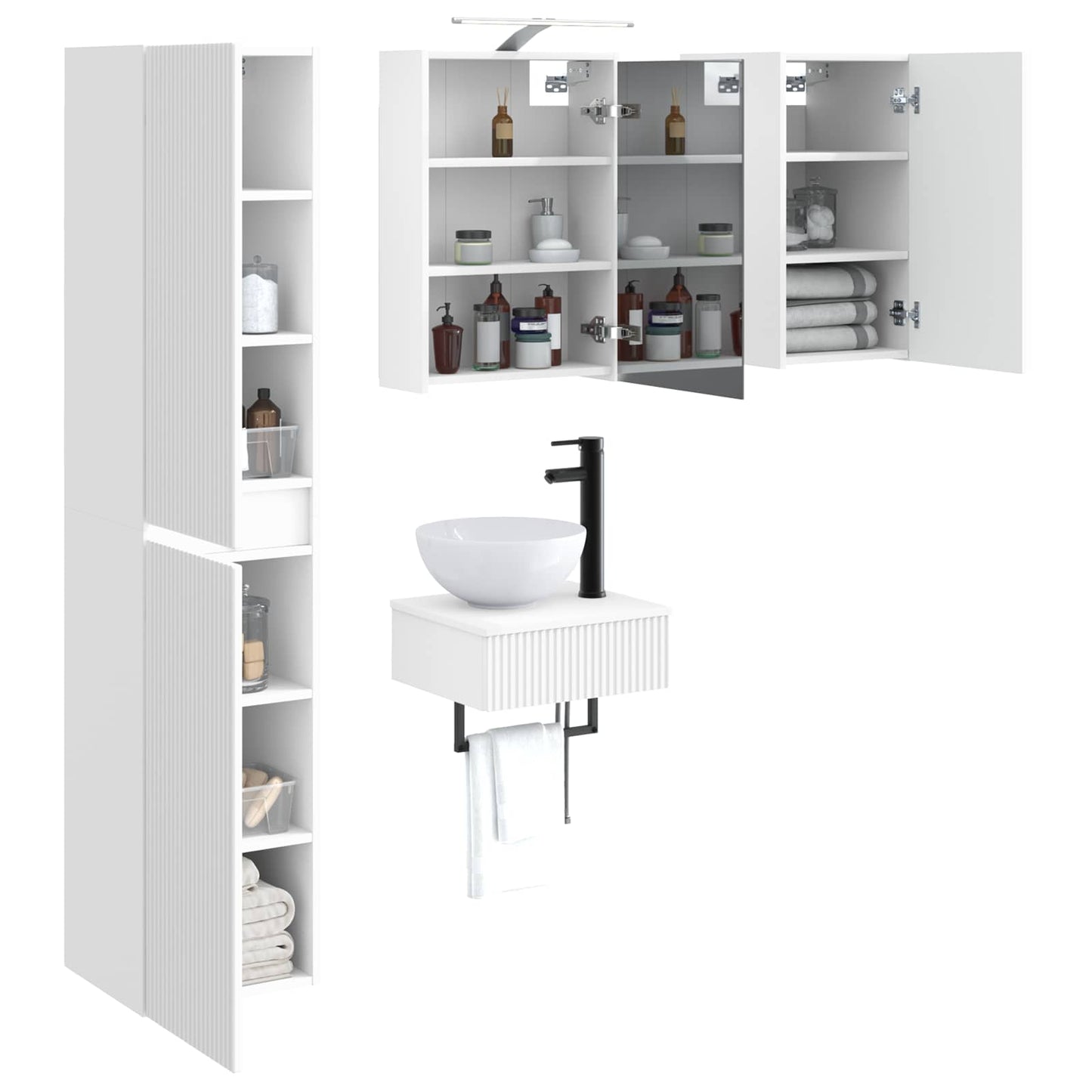 vidaXL Bathroom Furniture Set 5 pcs White Engineered Wood and Glass