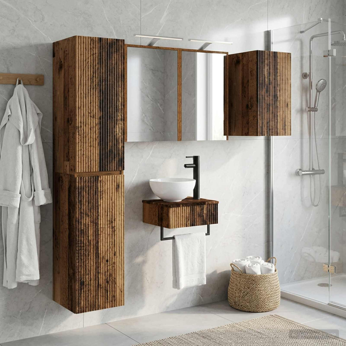 vidaXL Bathroom Furniture Set 5 pcs Old Wood Engineered Wood and Glass