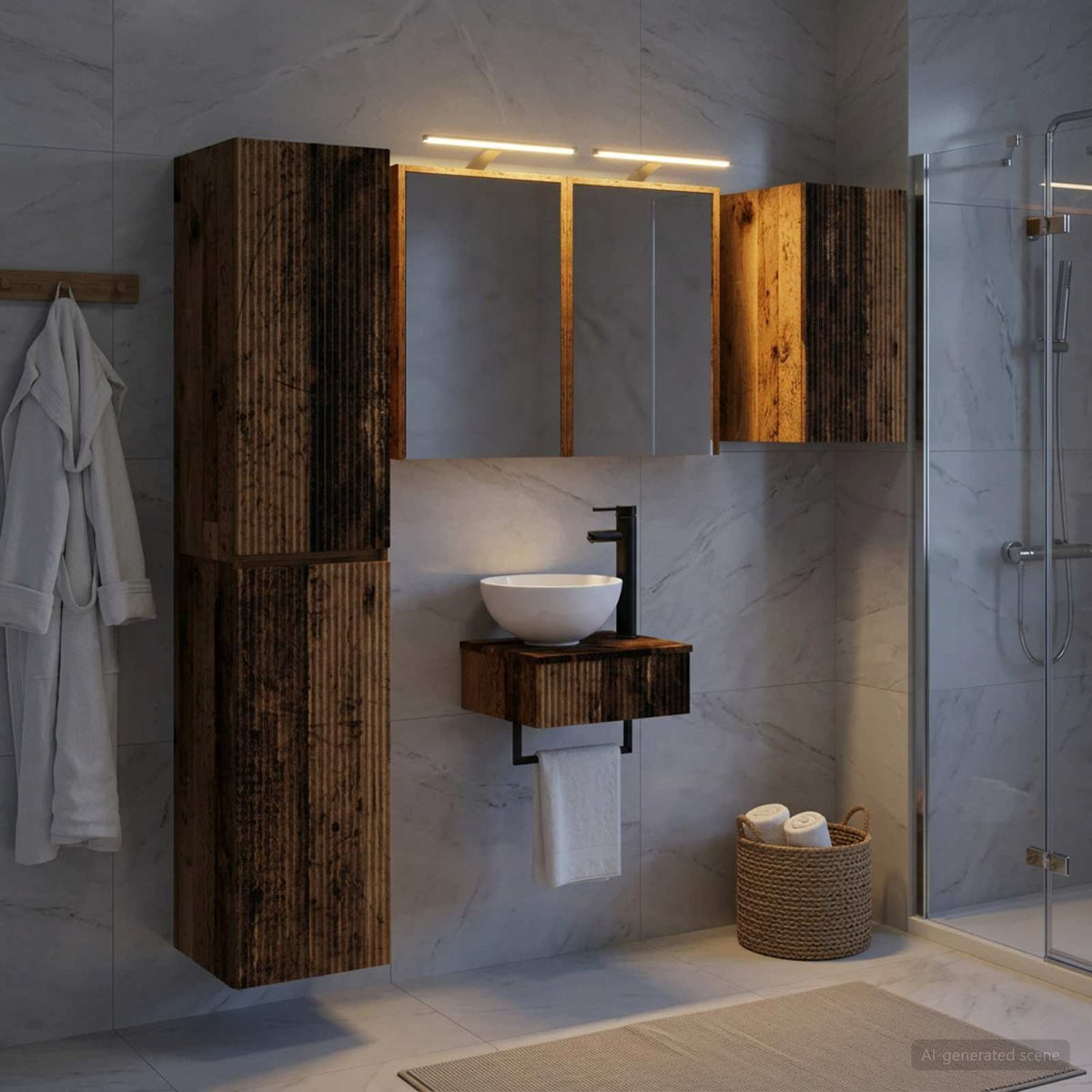 vidaXL Bathroom Furniture Set 5 pcs Old Wood Engineered Wood and Glass
