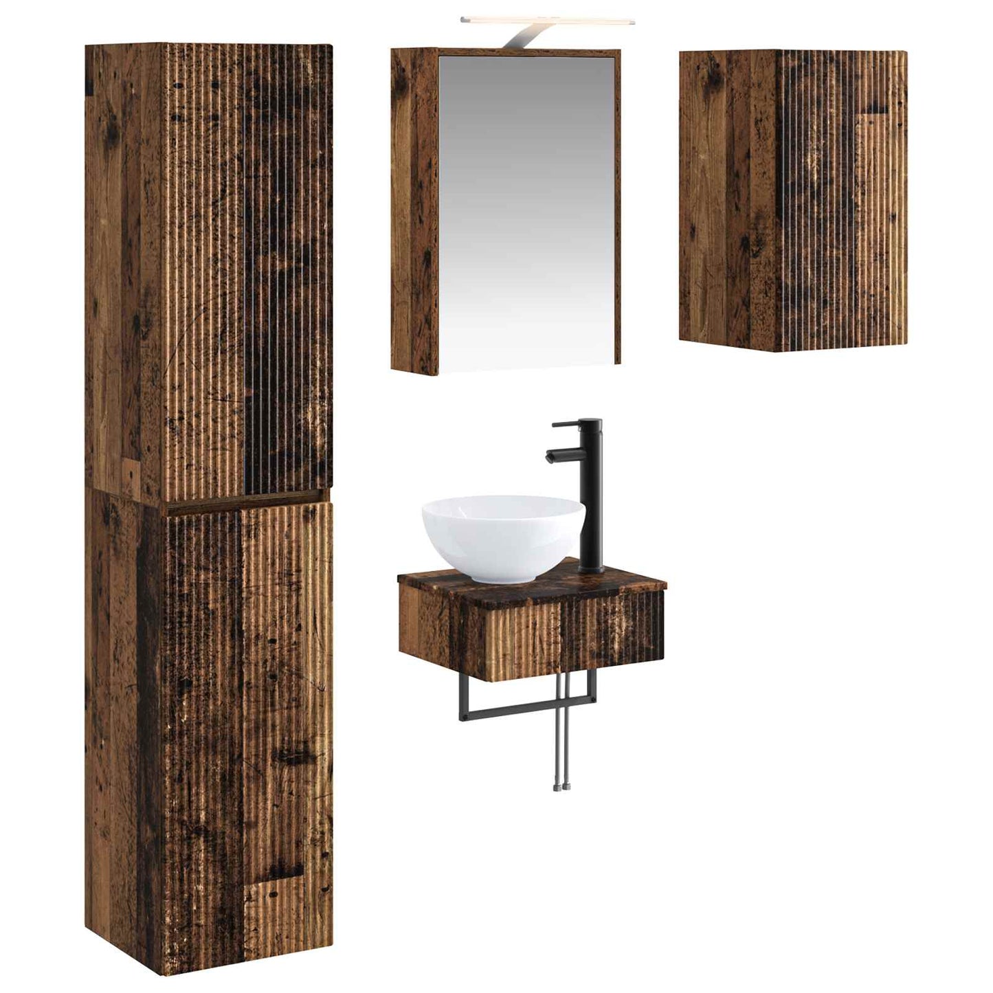 vidaXL Bathroom Furniture Set 5 pcs Old Wood Engineered Wood and Glass