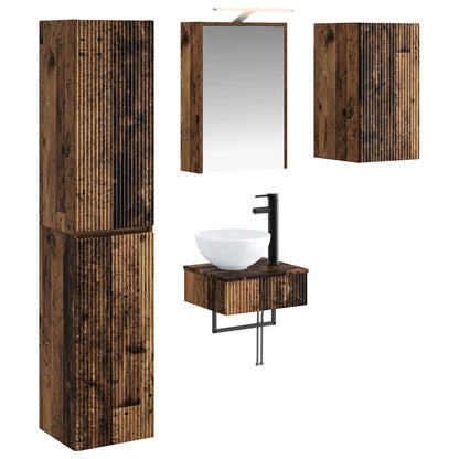 vidaXL Bathroom Furniture Set 5 pcs Old Wood Engineered Wood and Glass