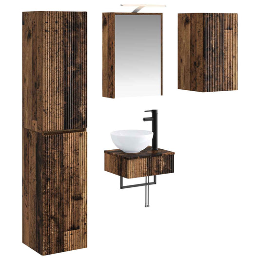vidaXL Bathroom Furniture Set 5 pcs Old Wood Engineered Wood and Glass