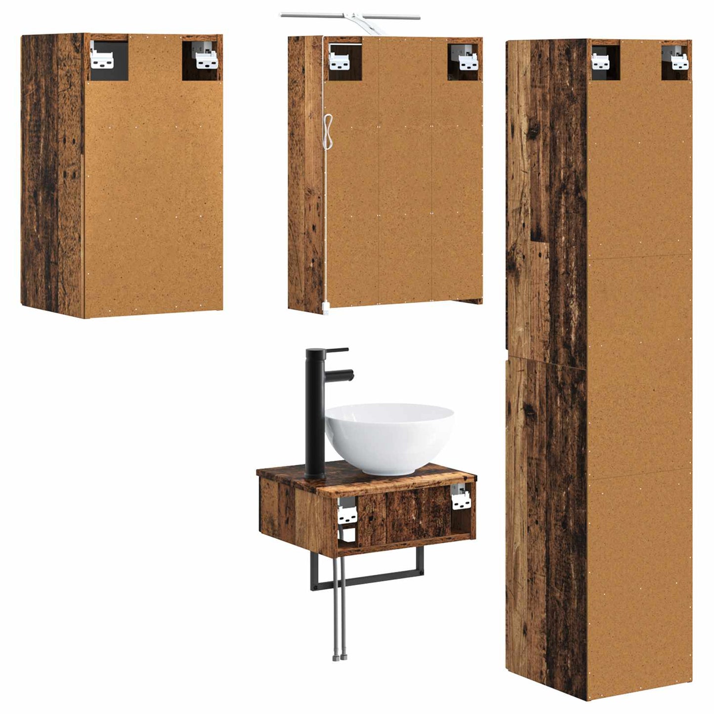vidaXL Bathroom Furniture Set 5 pcs Old Wood Engineered Wood and Glass
