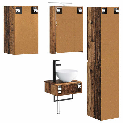 vidaXL Bathroom Furniture Set 5 pcs Old Wood Engineered Wood and Glass