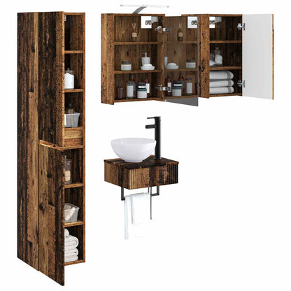 vidaXL Bathroom Furniture Set 5 pcs Old Wood Engineered Wood and Glass