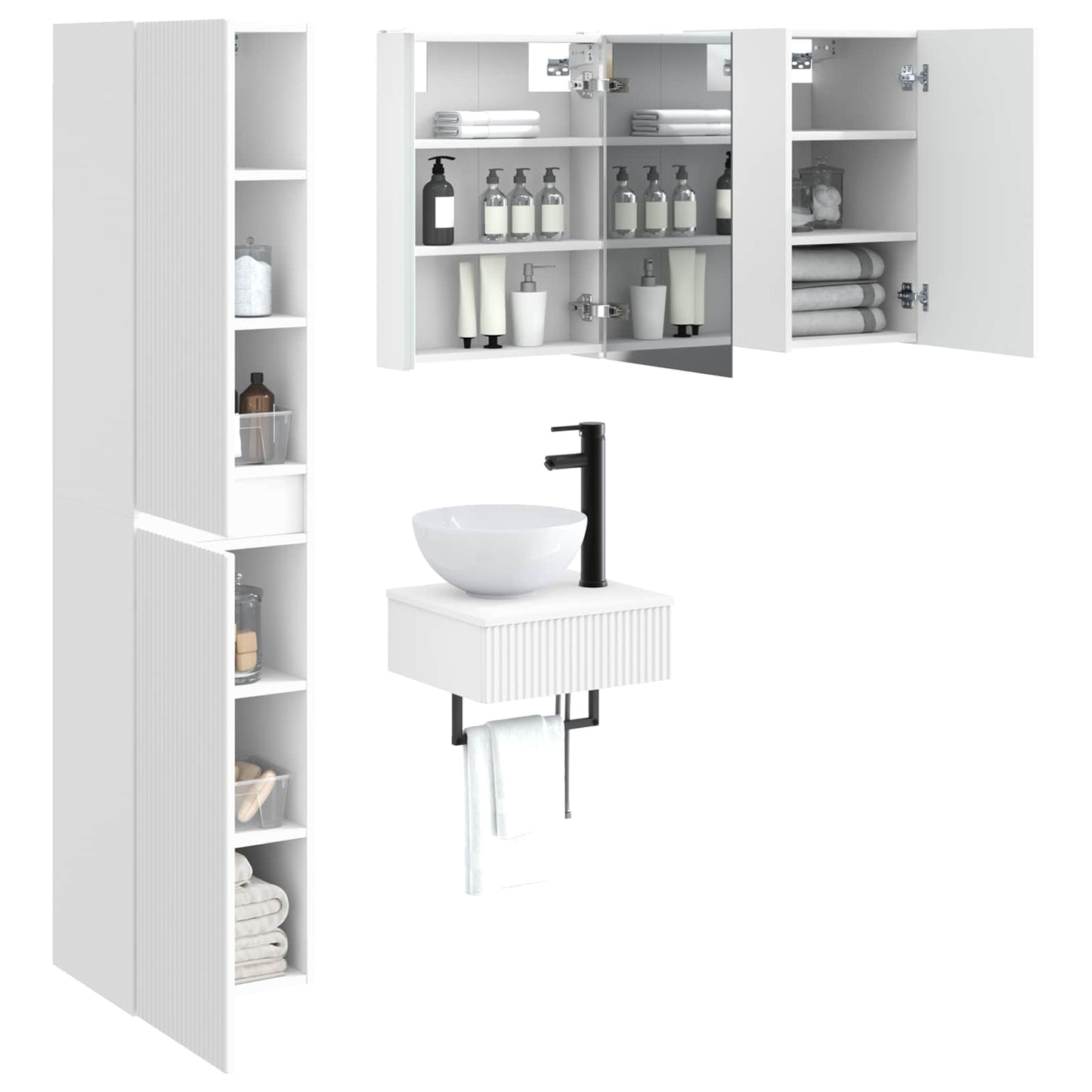 vidaXL Bathroom Furniture Set 5 pcs White Engineered Wood and Glass