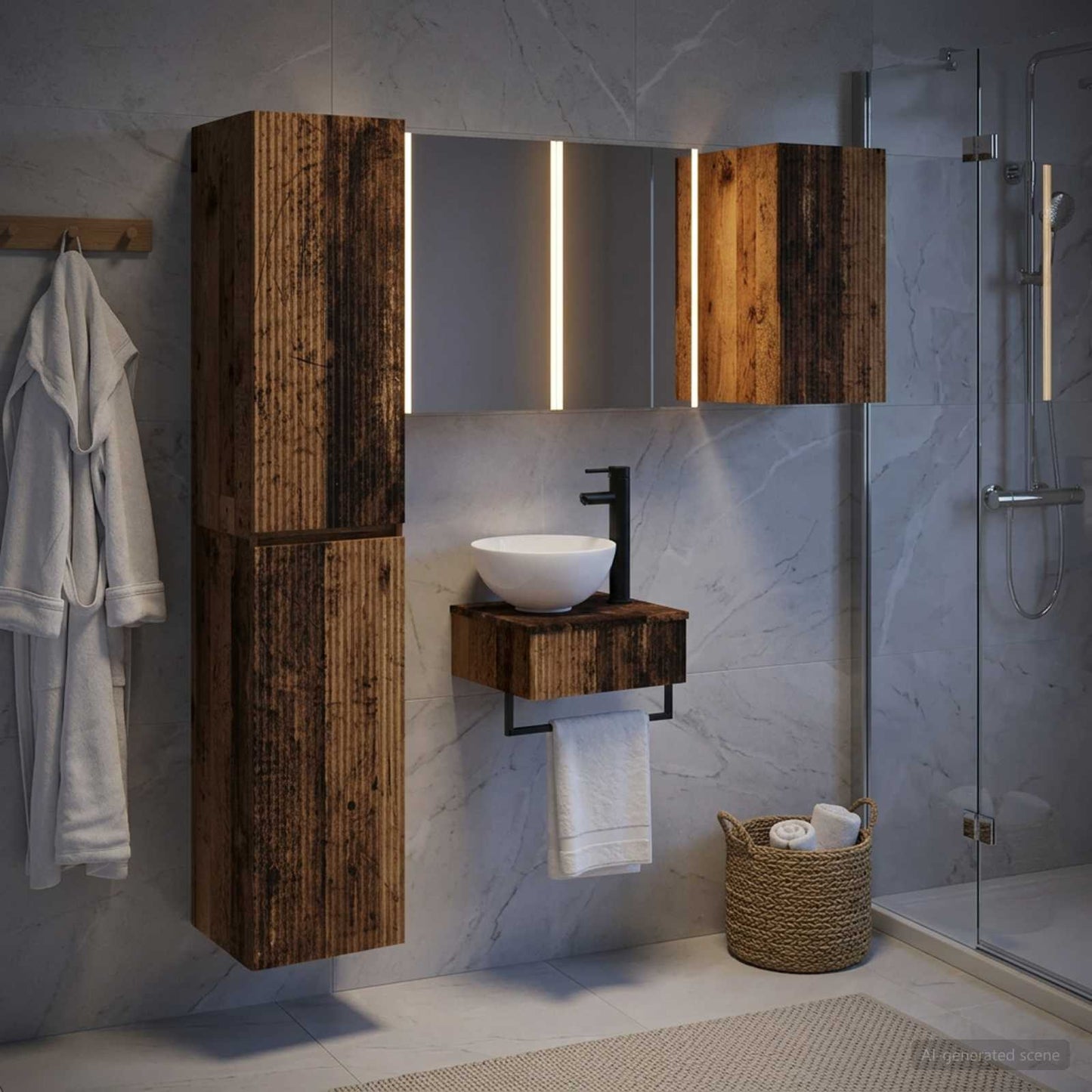 vidaXL Bathroom Furniture Set 5 pcs Old Wood Engineered Wood and Glass