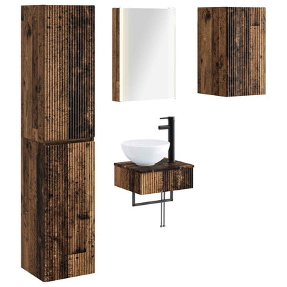 vidaXL Bathroom Furniture Set 5 pcs Old Wood Engineered Wood and Glass
