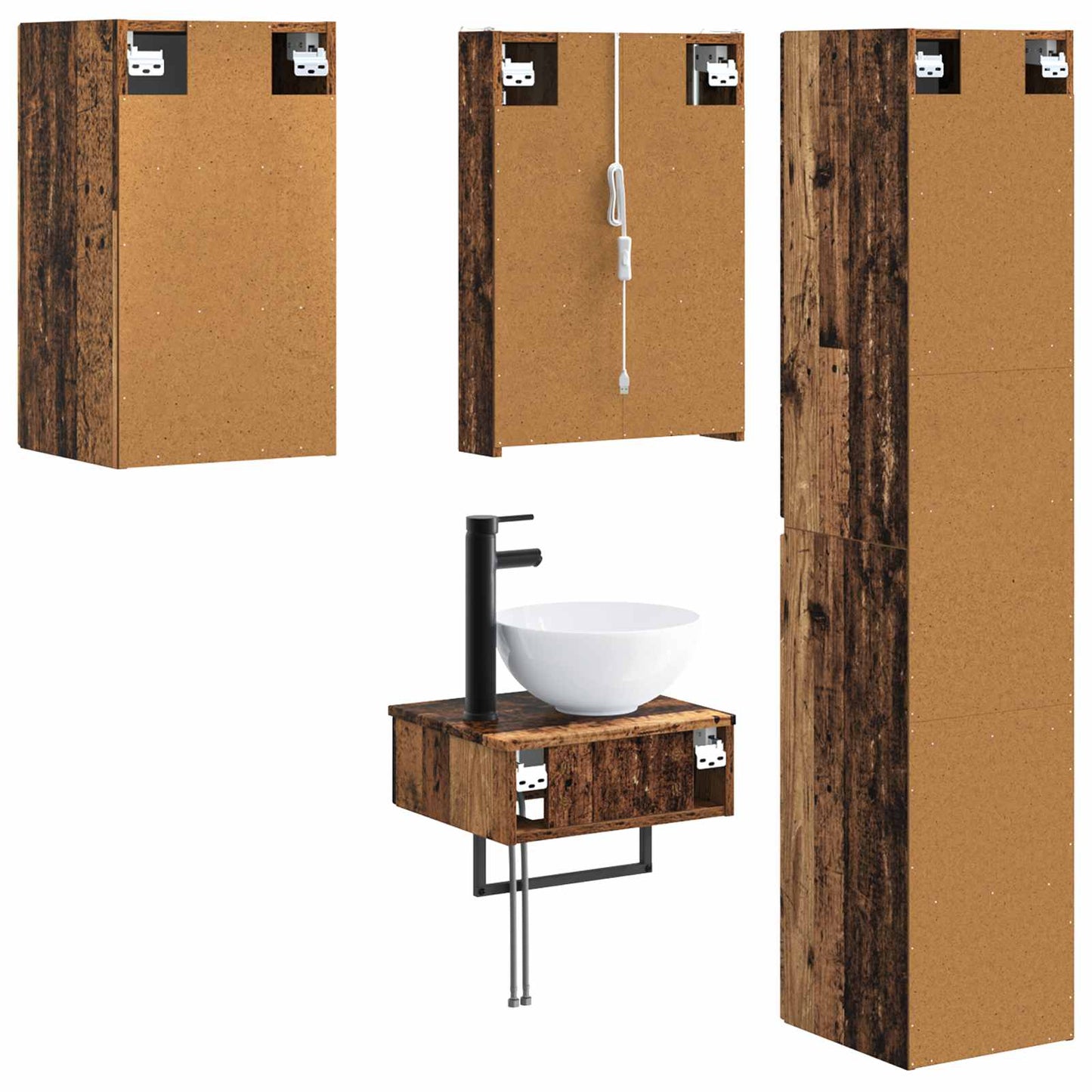 vidaXL Bathroom Furniture Set 5 pcs Old Wood Engineered Wood and Glass
