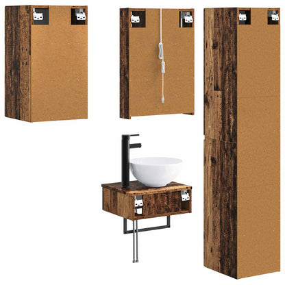 vidaXL Bathroom Furniture Set 5 pcs Old Wood Engineered Wood and Glass