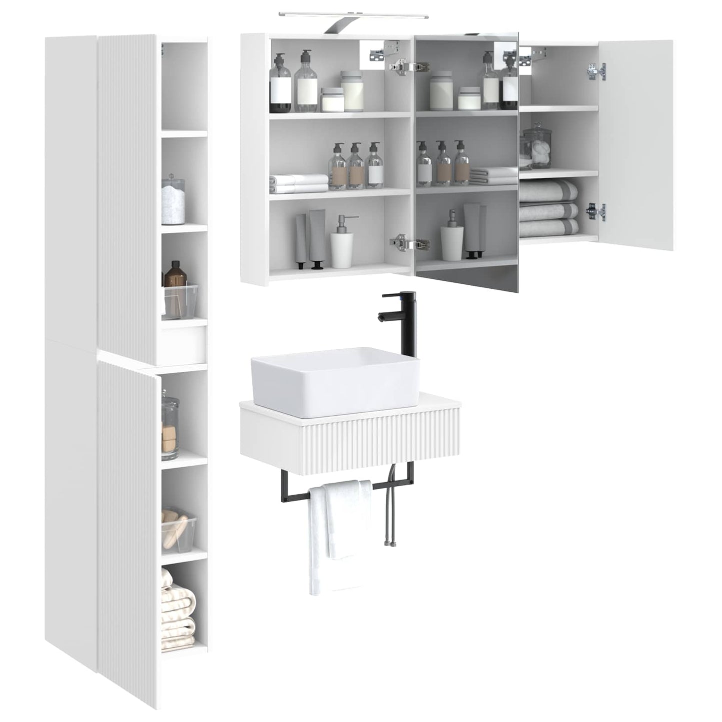 vidaXL Bathroom Furniture Set 5 pcs White Engineered Wood and Glass