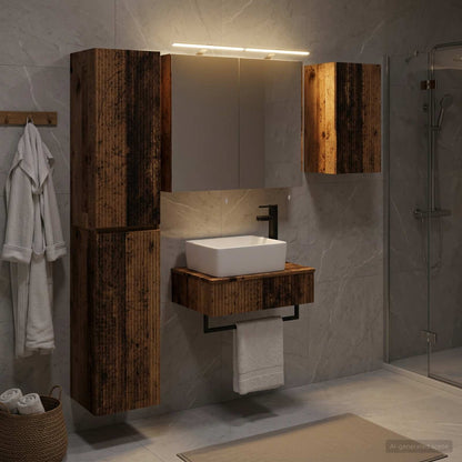vidaXL Bathroom Furniture Set 5 pcs Old Wood Engineered Wood and Glass