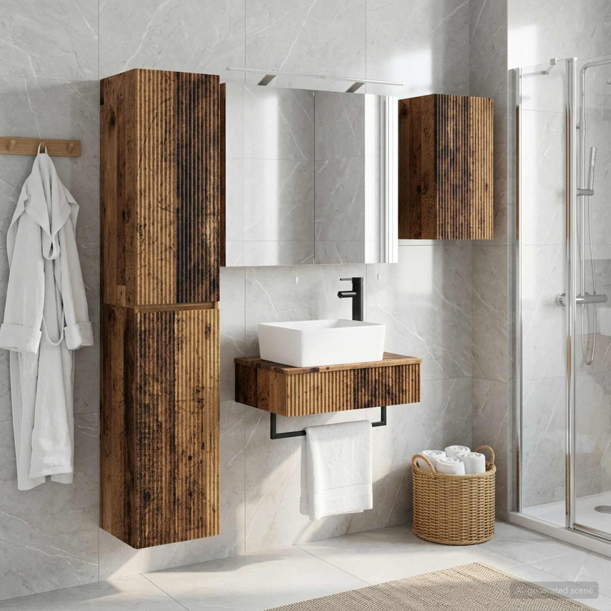 vidaXL Bathroom Furniture Set 5 pcs Old Wood Engineered Wood and Glass