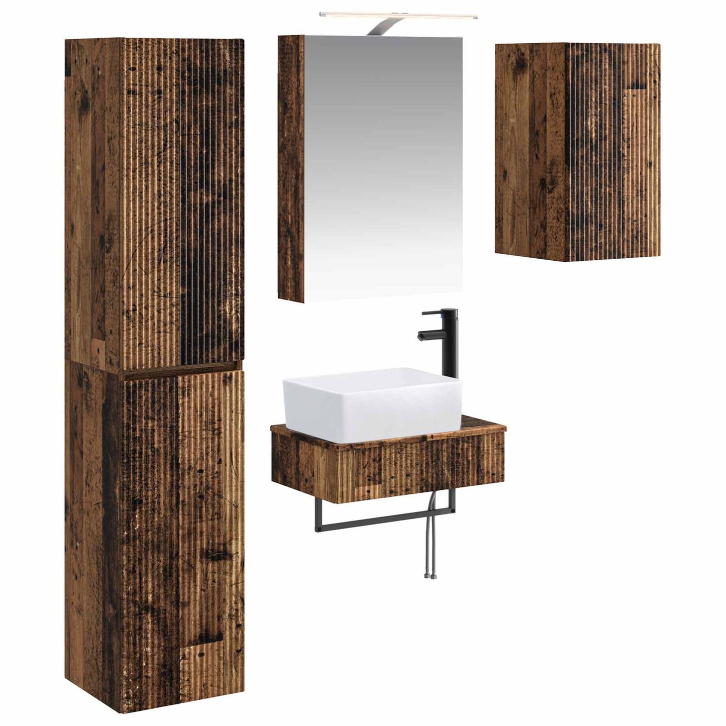 vidaXL Bathroom Furniture Set 5 pcs Old Wood Engineered Wood and Glass