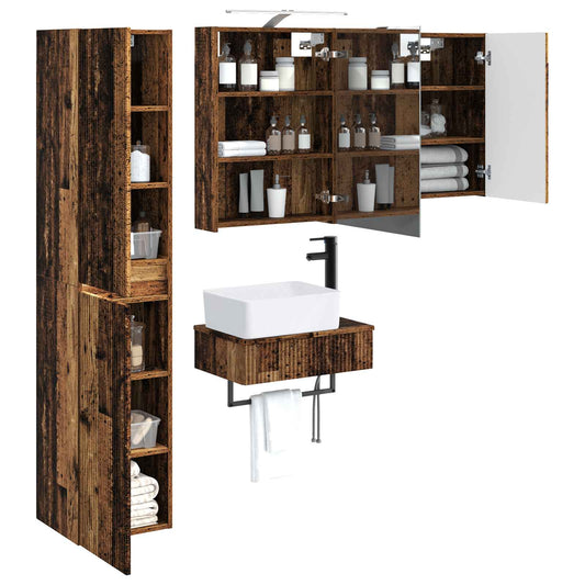 vidaXL Bathroom Furniture Set 5 pcs Old Wood Engineered Wood and Glass