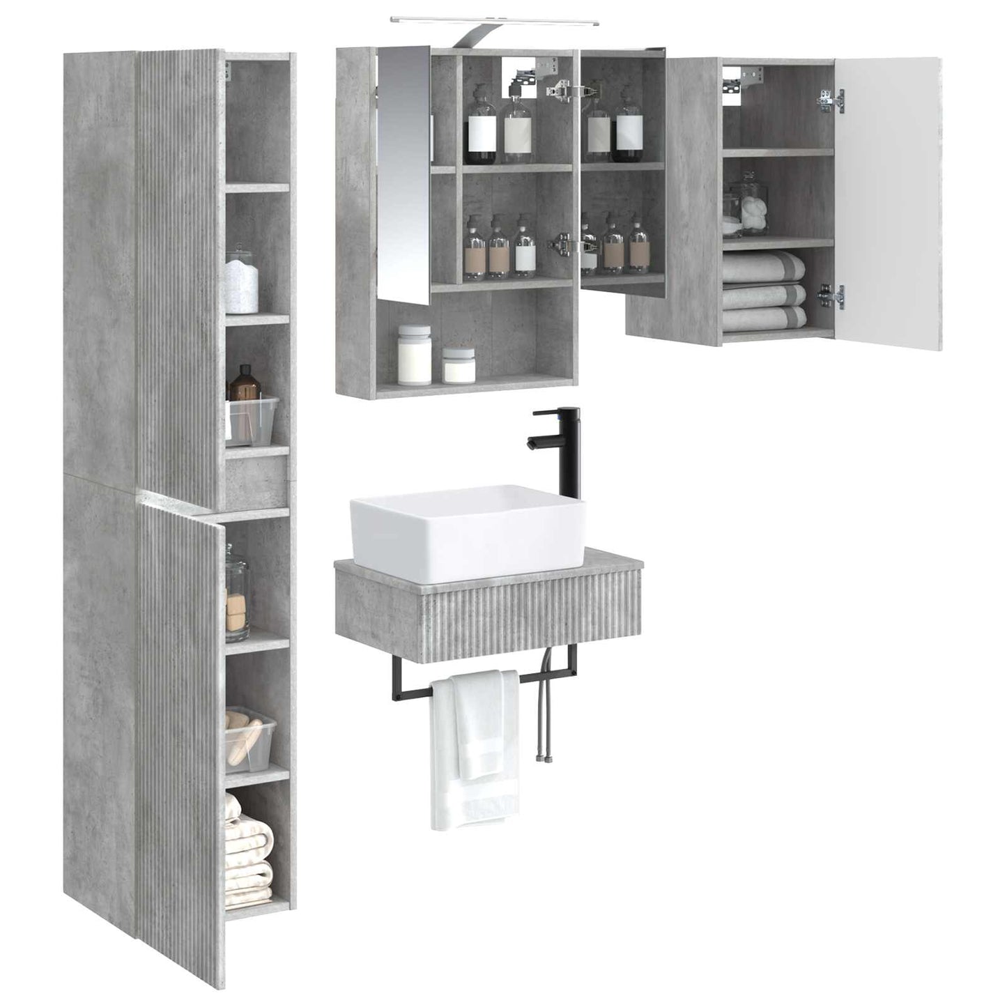 vidaXL Bathroom Furniture Set 5 pcs Concrete Grey