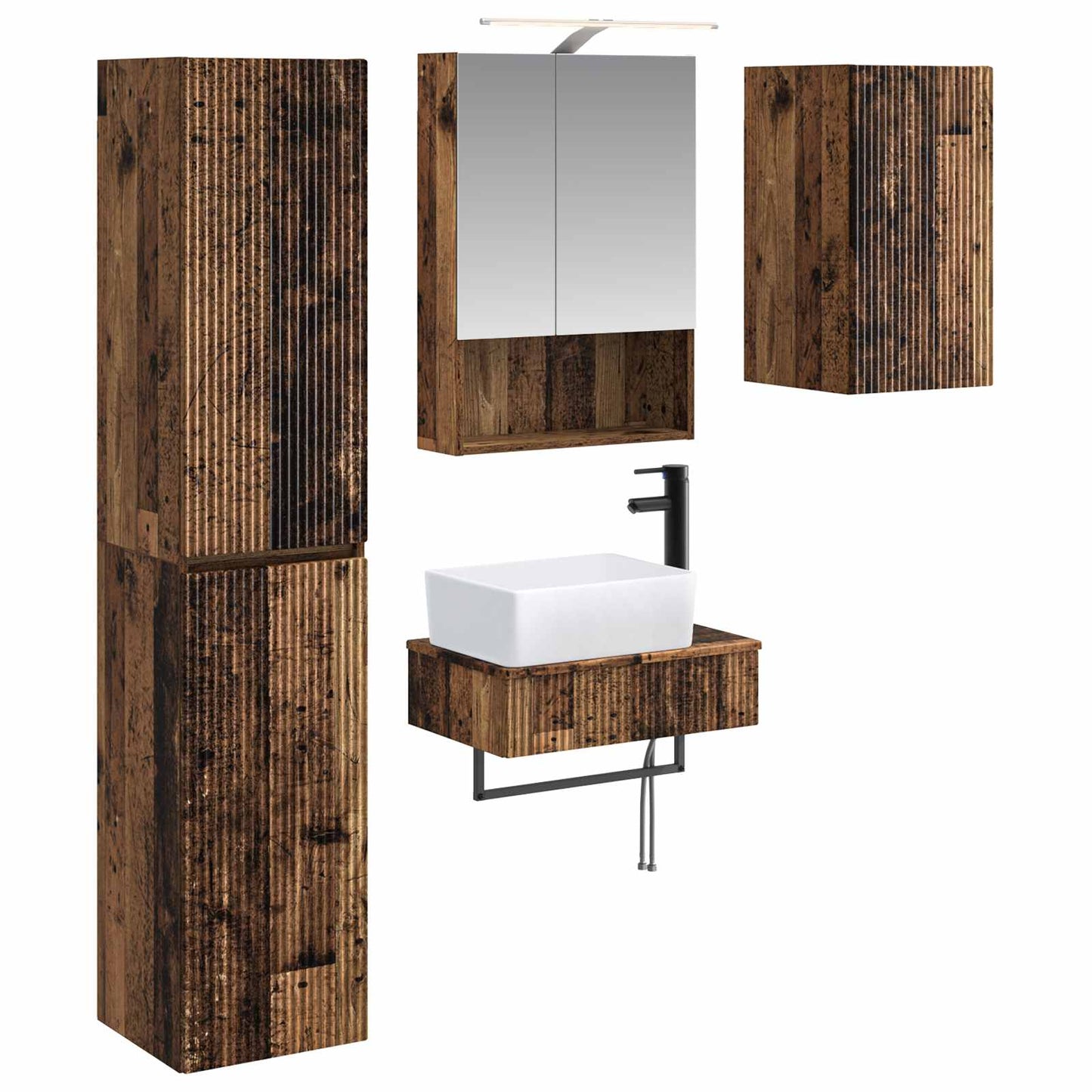 vidaXL Bathroom Furniture Set 5 pcs Old Wood Engineered Wood and Glass