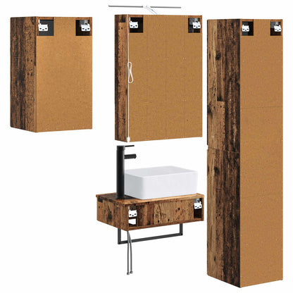 vidaXL Bathroom Furniture Set 5 pcs Old Wood Engineered Wood and Glass