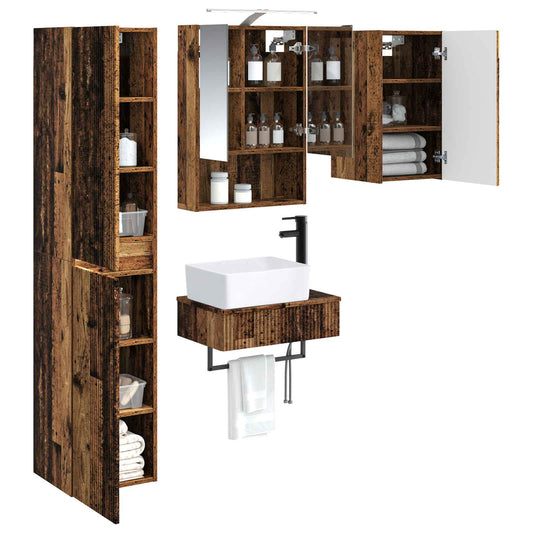 vidaXL Bathroom Furniture Set 5 pcs Old Wood Engineered Wood and Glass