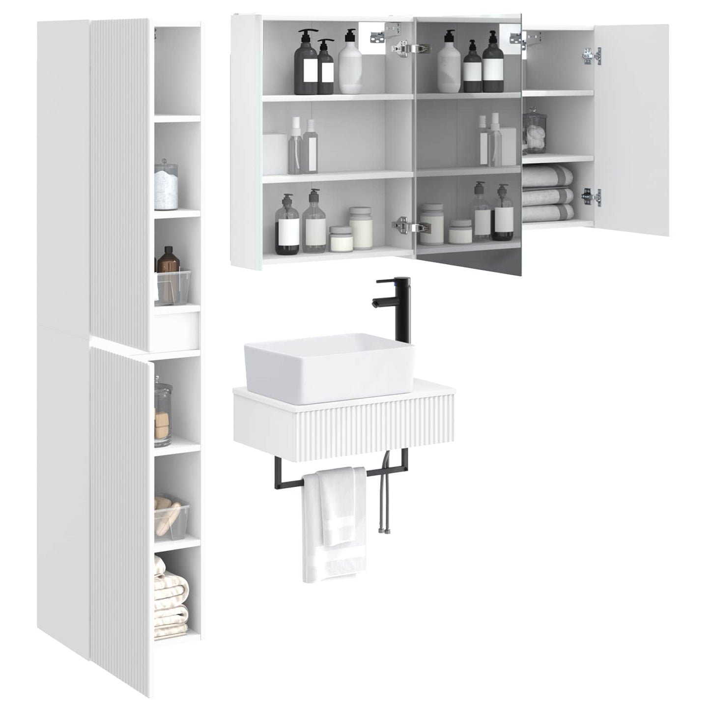 vidaXL Bathroom Furniture Set 5 pcs White Engineered Wood and Glass