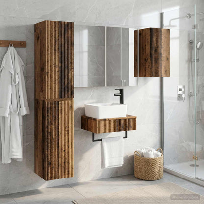 vidaXL Bathroom Furniture Set 5 pcs Old Wood Engineered Wood and Glass