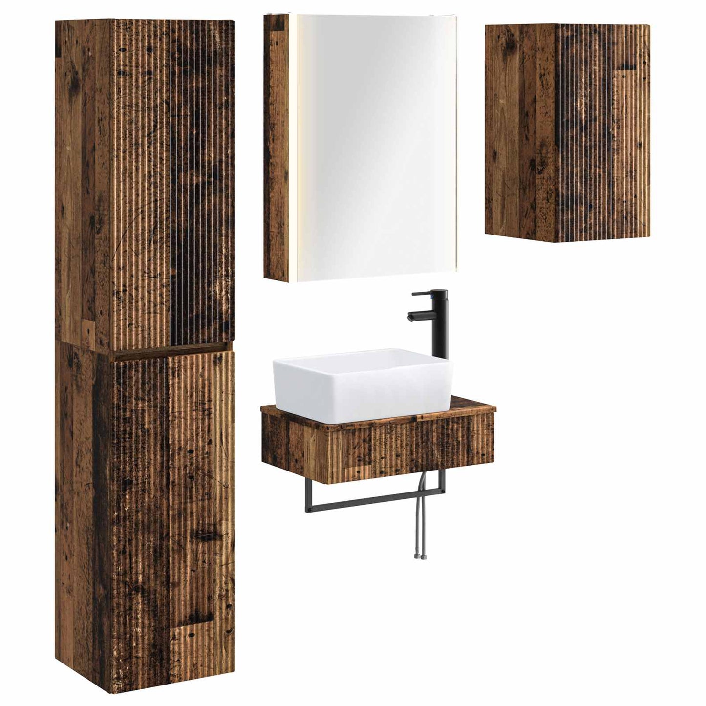 vidaXL Bathroom Furniture Set 5 pcs Old Wood Engineered Wood and Glass