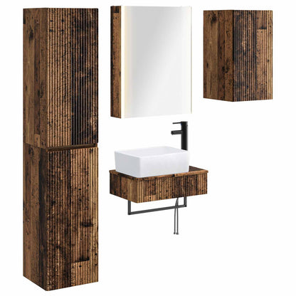 vidaXL Bathroom Furniture Set 5 pcs Old Wood Engineered Wood and Glass