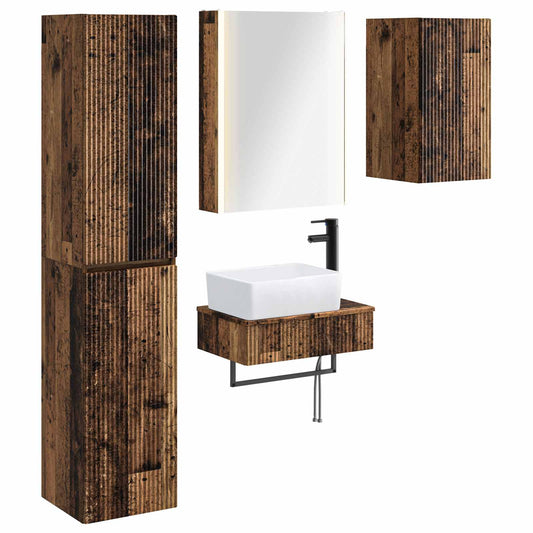 vidaXL Bathroom Furniture Set 5 pcs Old Wood Engineered Wood and Glass