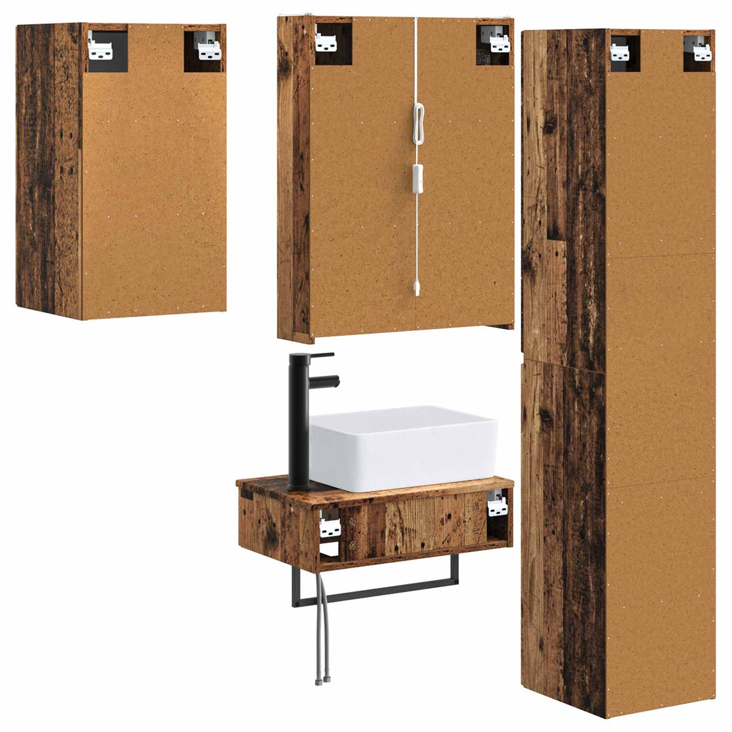 vidaXL Bathroom Furniture Set 5 pcs Old Wood Engineered Wood and Glass