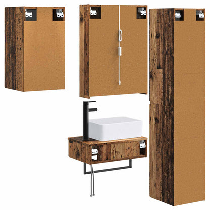 vidaXL Bathroom Furniture Set 5 pcs Old Wood Engineered Wood and Glass