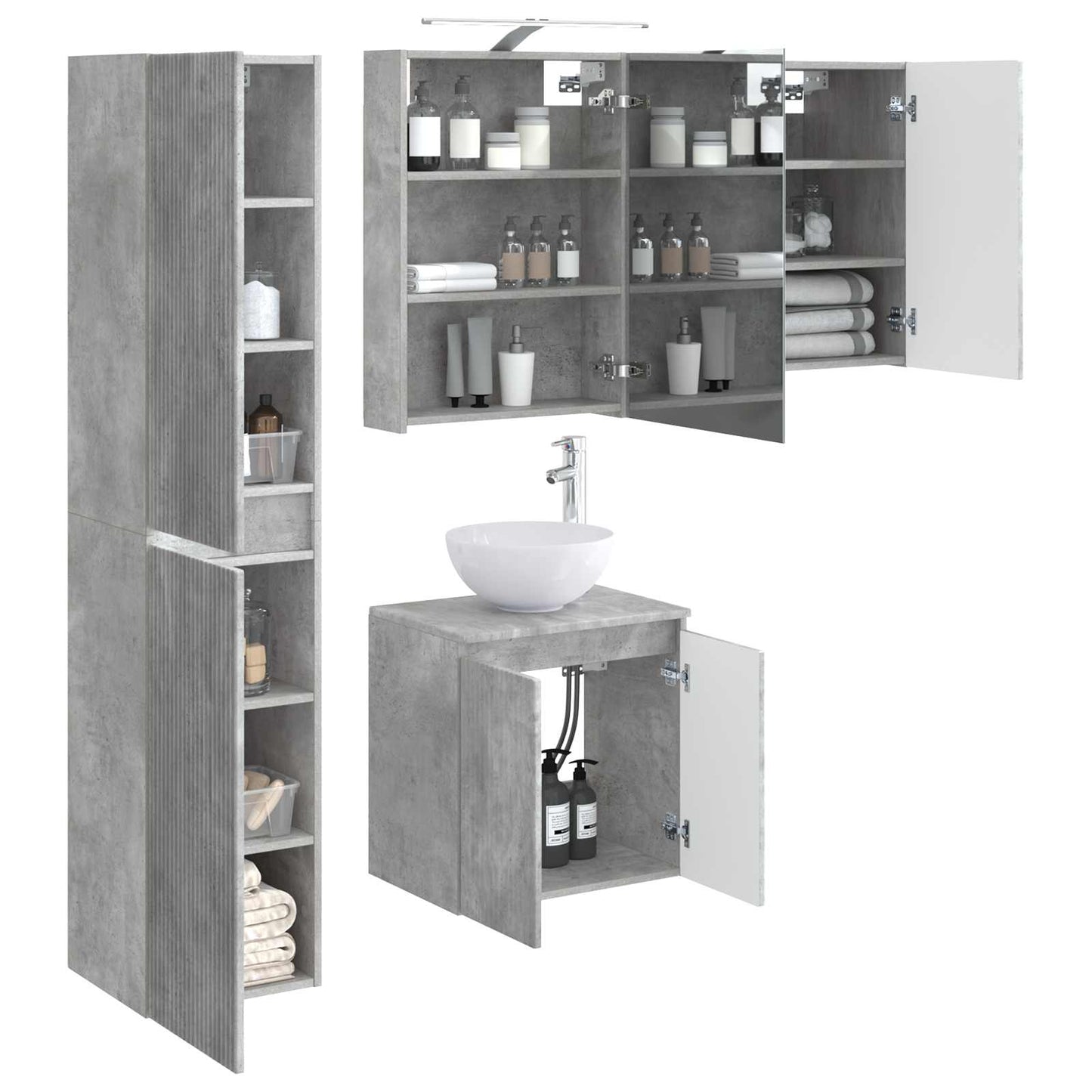vidaXL Bathroom Cabinet Set 5 pcs Concrete Grey 50 x 14.5 x 70 cm