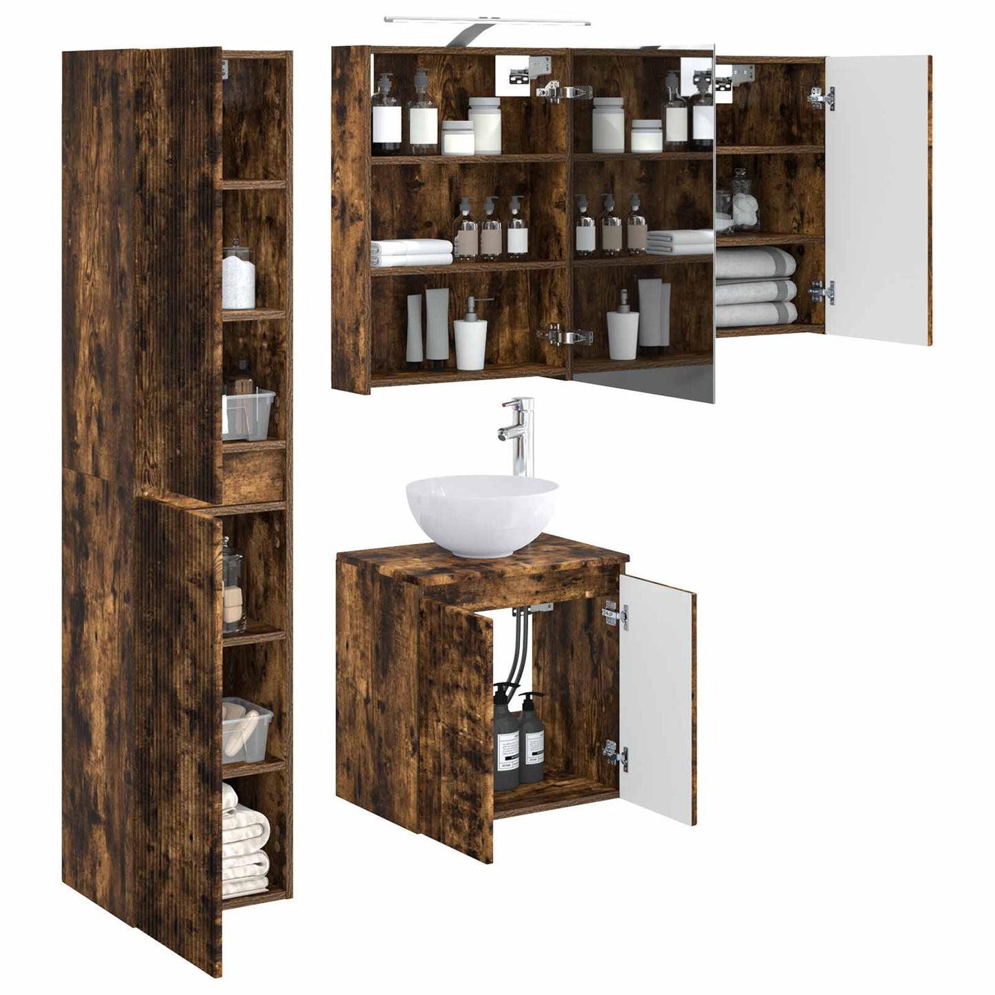 vidaXL Bathroom Cabinet Set 5 pcs Smoked Oak 50 x 14.5 x 70 cm