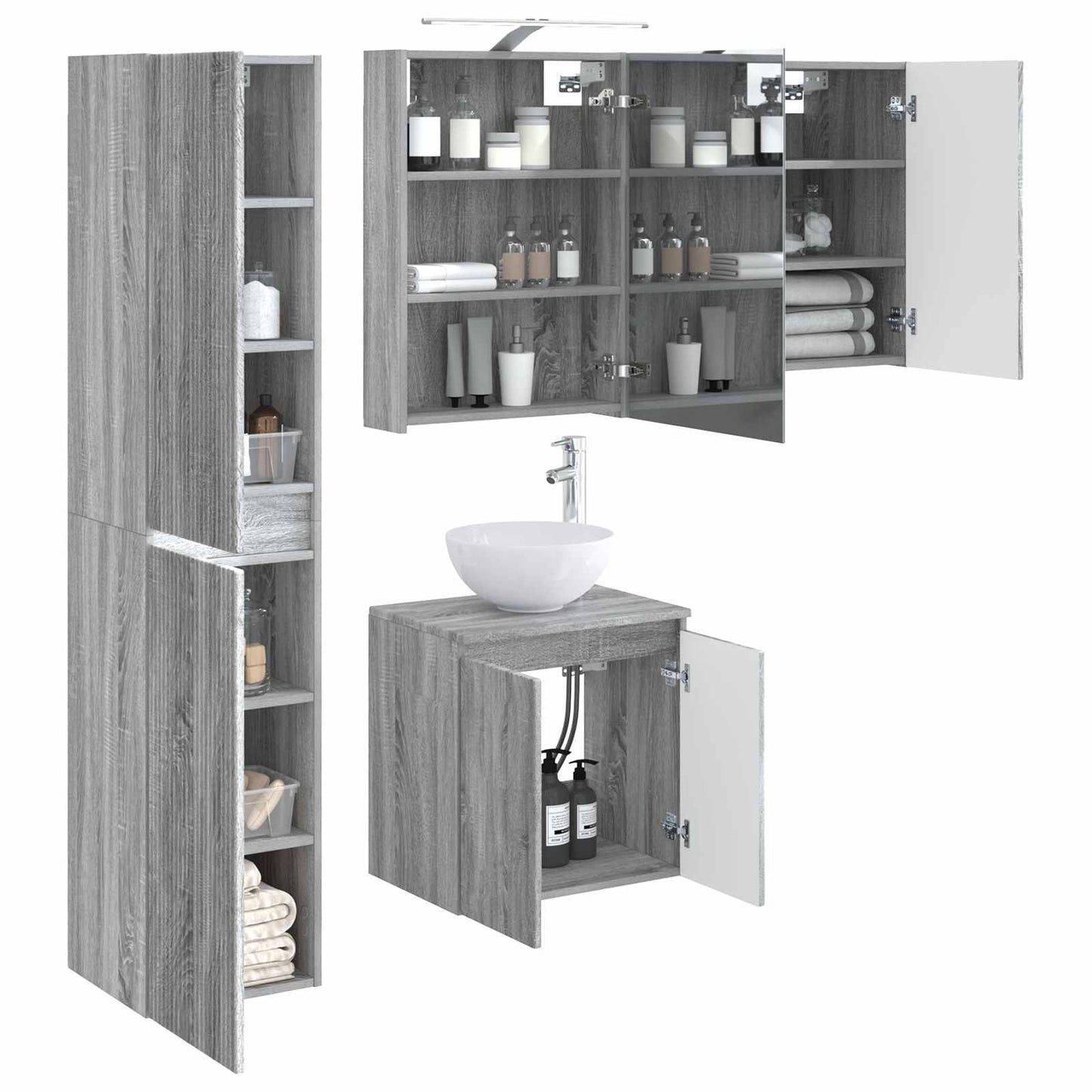 vidaXL Bathroom Cabinet Set 5 pcs Grey Sonoma 50 x 14.5 x 70 cm