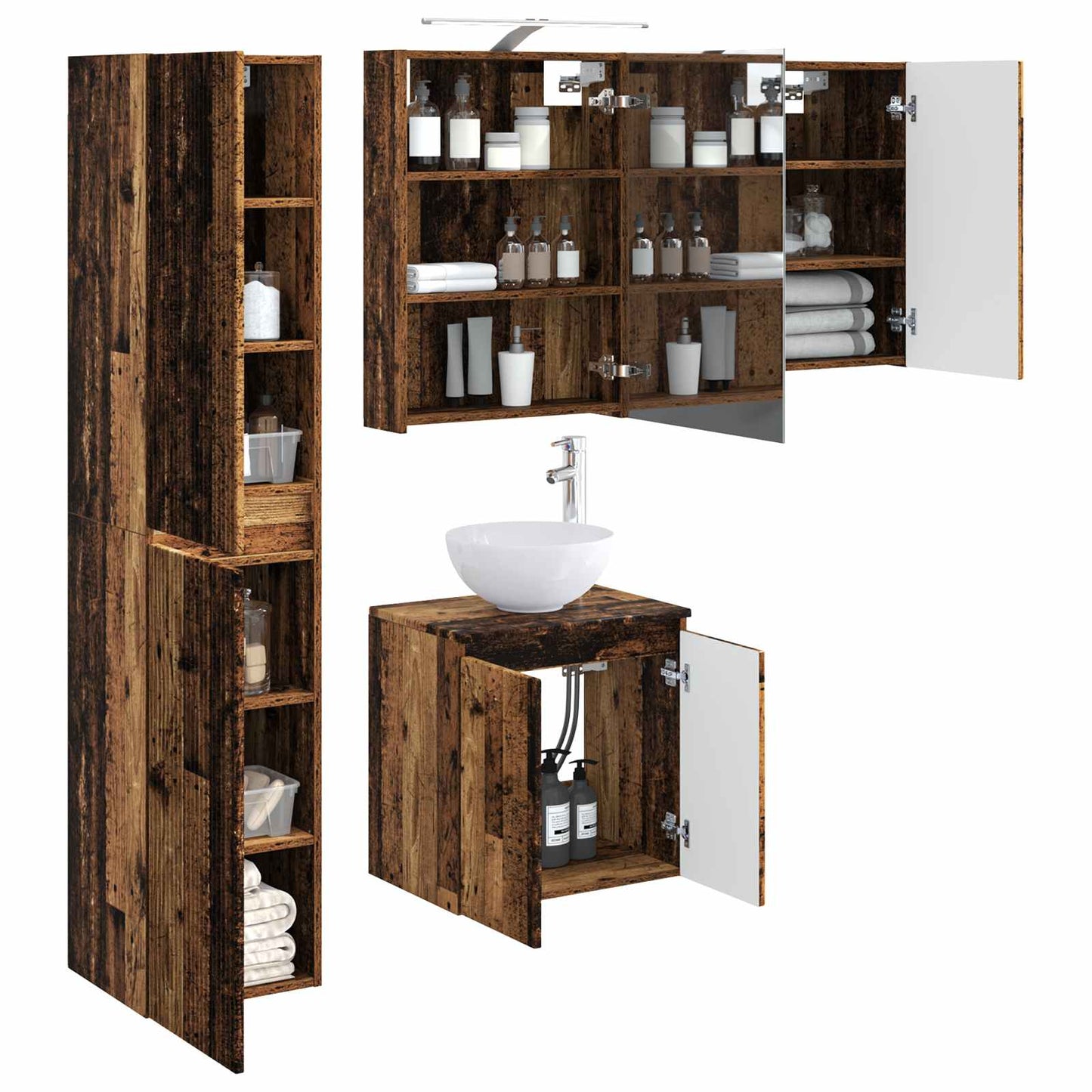 vidaXL Bathroom Cabinet Set 5 pcs Old Wood 50 x 14.5 x 70 cm