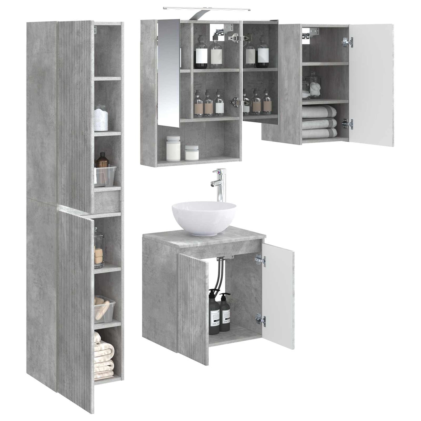 vidaXL Bathroom Cabinet Set 5 pcs Concrete Grey 50 x 14.5 x 70 cm