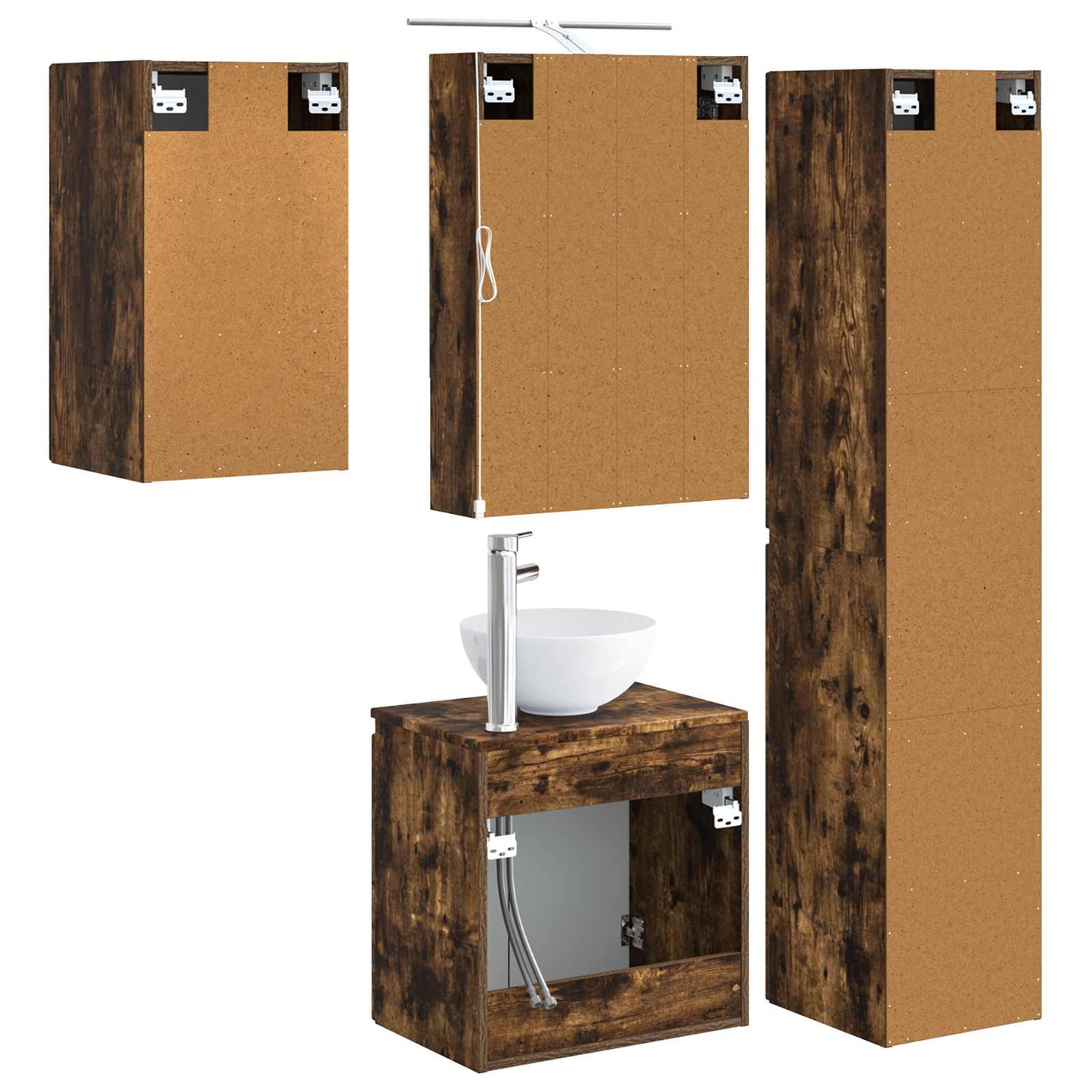 vidaXL Bathroom Cabinet Set 5 pcs Smoked Oak 50 x 14.5 x 70 cm