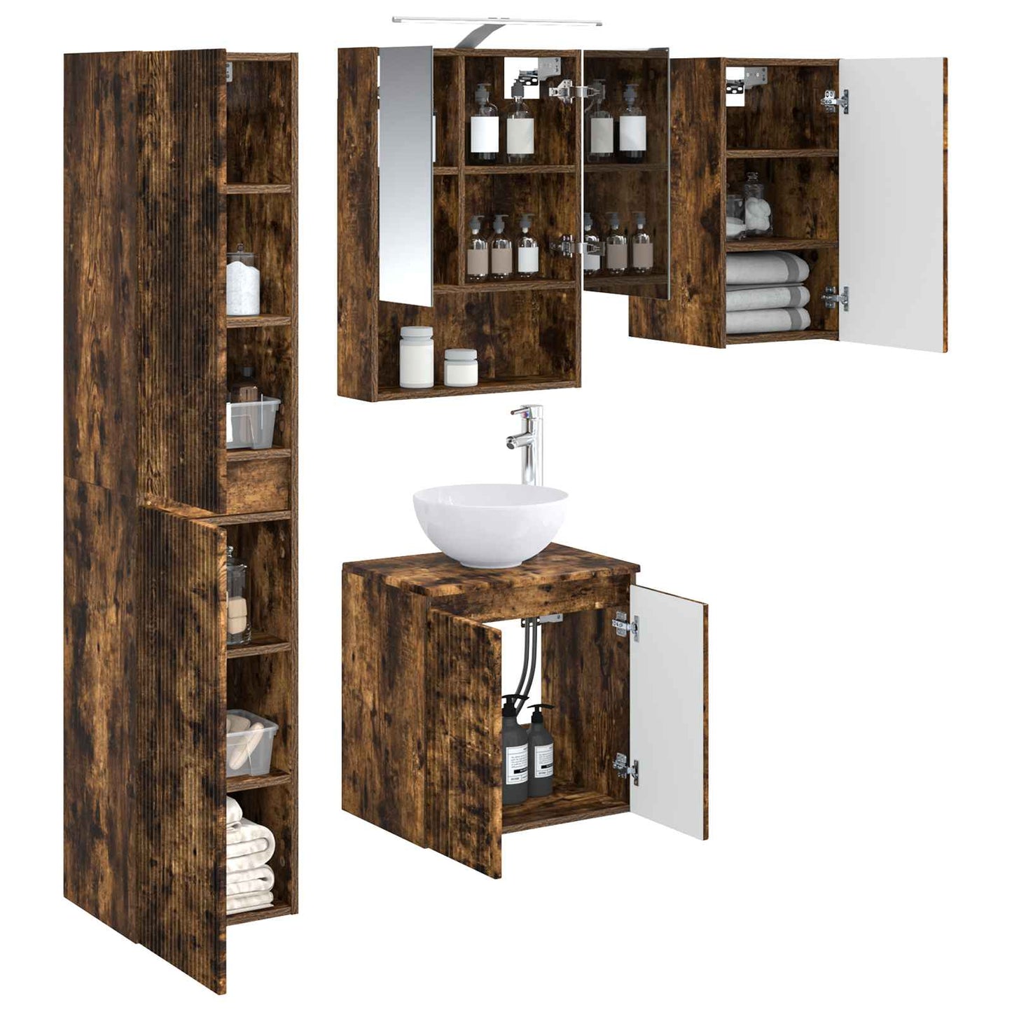 vidaXL Bathroom Cabinet Set 5 pcs Smoked Oak 50 x 14.5 x 70 cm