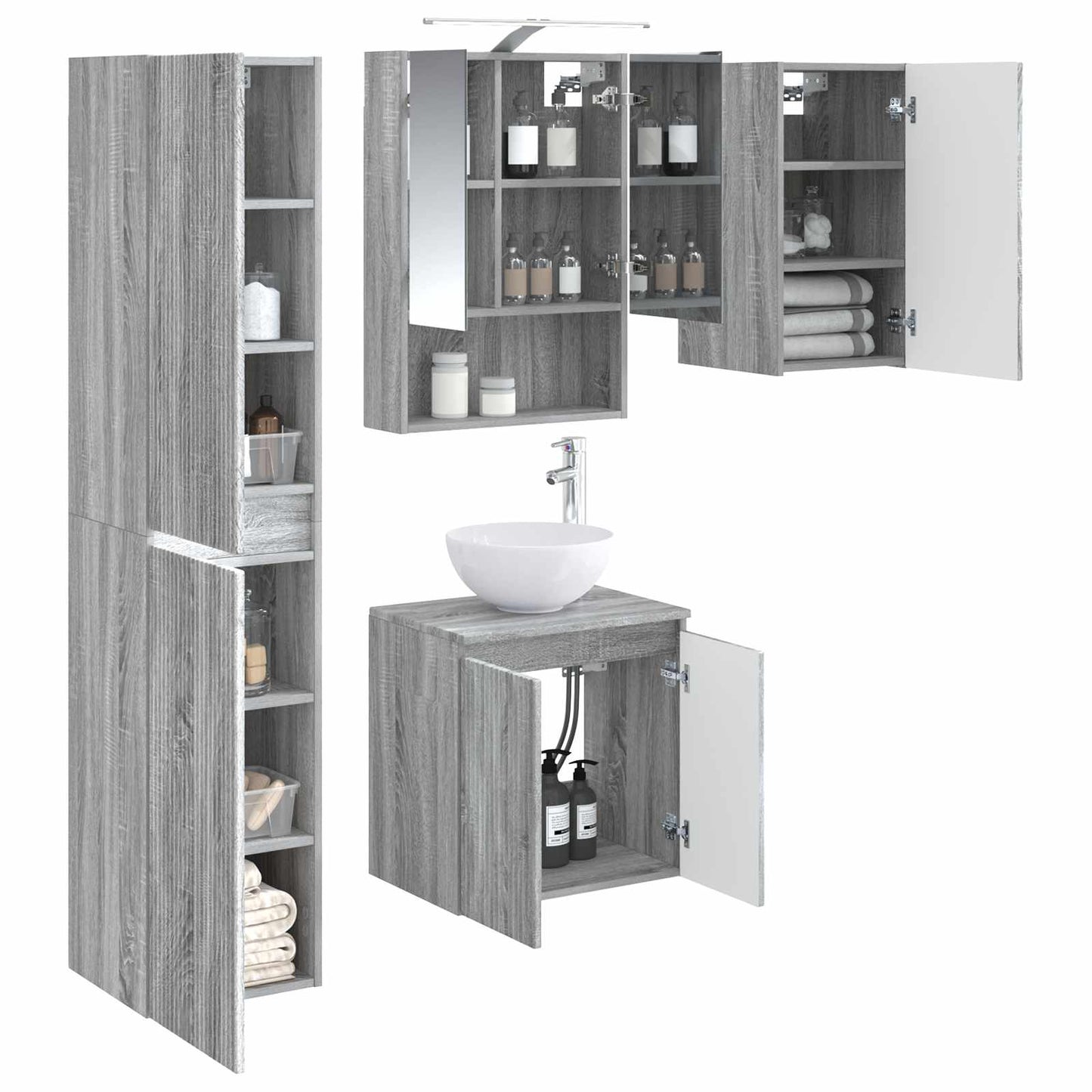 vidaXL Bathroom Cabinet Set 5 pcs Grey Sonoma 50 x 14.5 x 70 cm