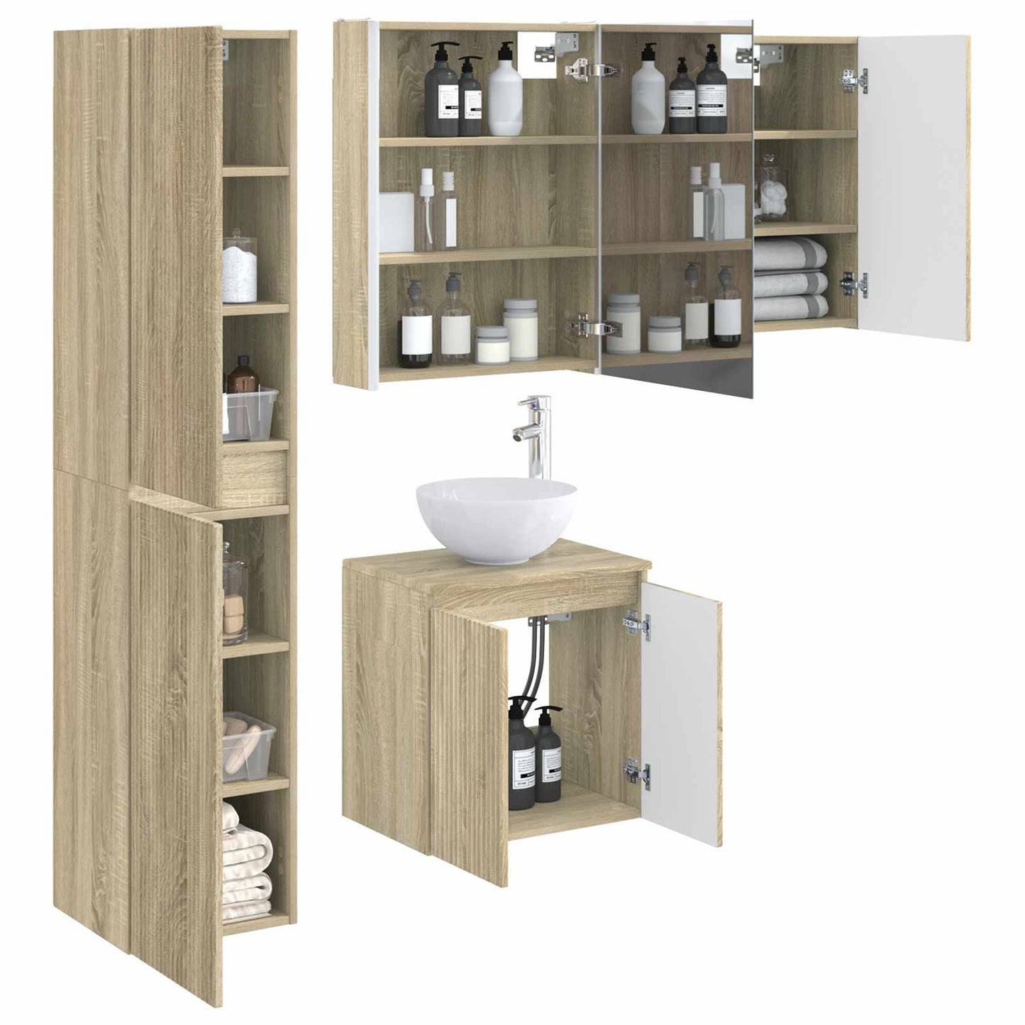 vidaXL Bathroom Cabinet Set 5 pcs Sonoma Oak 53 x 15.5 x 70 cm